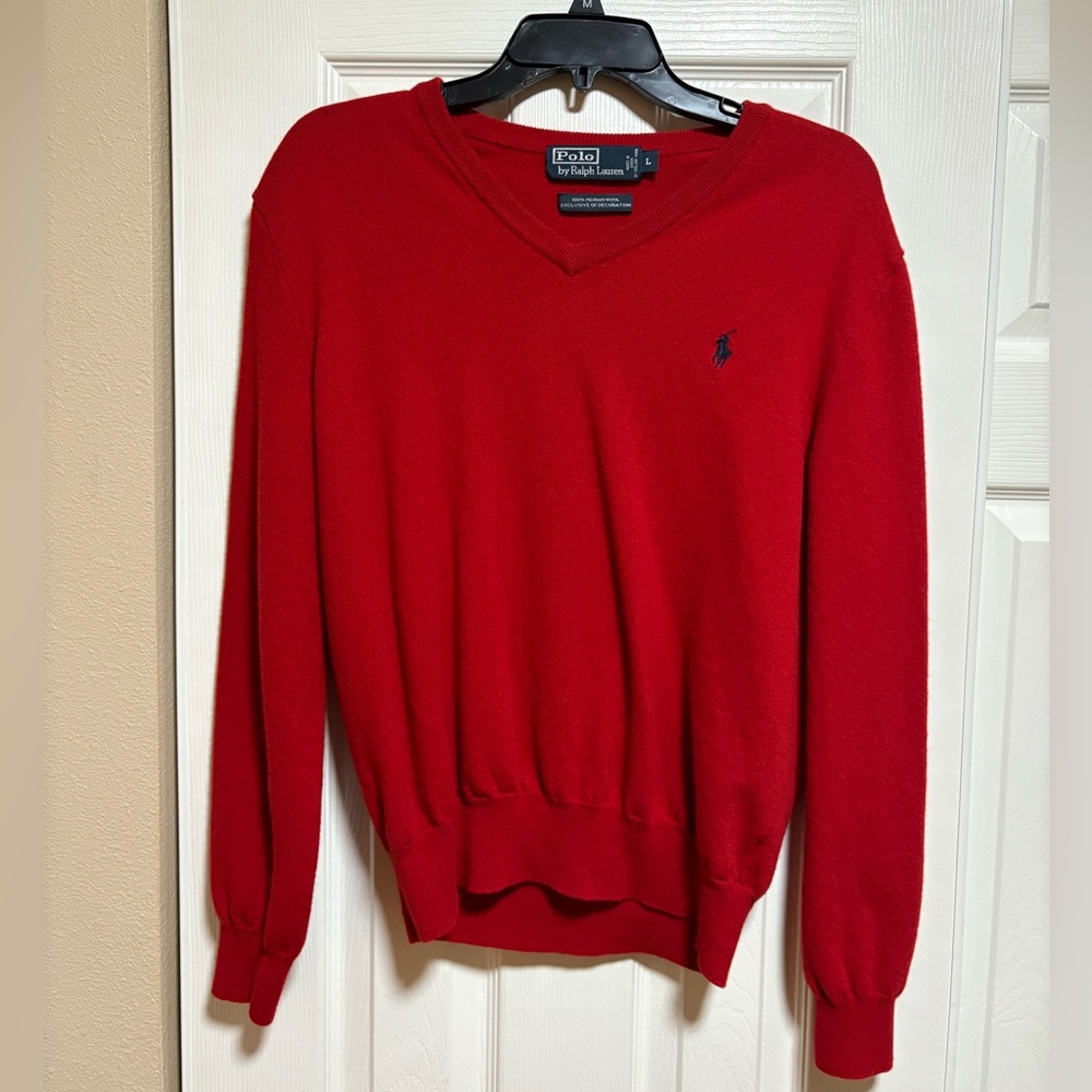Polo Ralph Lauren V-Neck Pullover Sweater 100% Merino Wool - Men’s Size Large